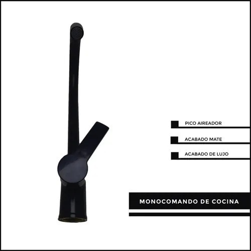 Imagen 2 de 5 de Canilla Grifería Monocomando Cocina Mesada Pico Cisne Negra