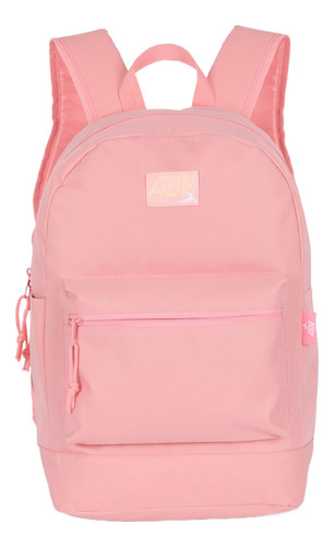 Mochila Escolar Passeio Viagem Grande 2 Zíper Frontal Cor Rosa-claro Desenho Do Tecido Liso