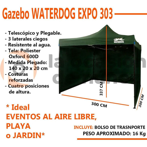 Imagen 2 de 7 de Gazebo Waterdog Exterior Playa 3x3 Autoarmable Estacas