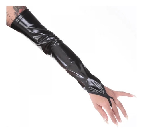 Guantes Mitones Negro De Vinilo Engomados Largos Negros Sexy