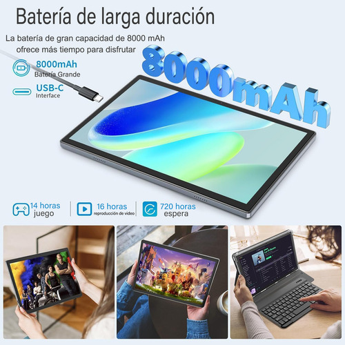 Tablet Android 12 De 10.1 With Wifi and 5g Lte, 16 GB Ram 1024 GB Rom, Octa-core, IPS Hd Screen, Gps, Call, Dual Camera, With Keyboard, Case and Pencin, Ideal For School, Office and Entertainment