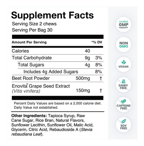 Humann Superbeets Heart Chews | Extracto De Semilla De Uva Y