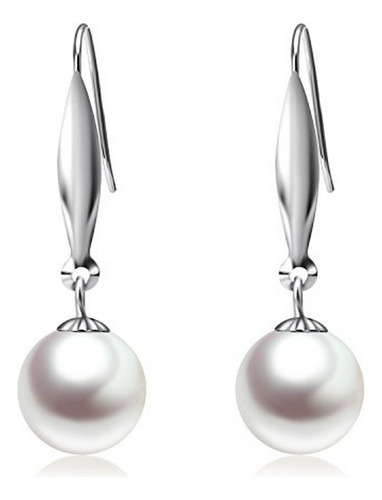 18k White Gold Pearl Dangle Earrings For Women, Fine Jewelry