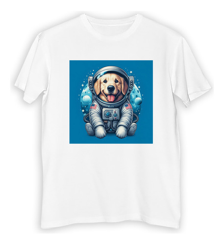 Remera Niño Perro Golden Retriever Astronauta Azul M3