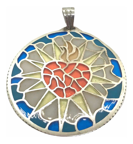 Imagen 1 de 4 de Cadena Roló Con Medalla Corazón De Jesus ; Esmaltado Vitraux