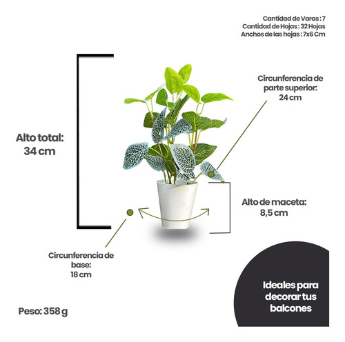 Planta Artificial Con Maceta Escritorio Conica + Piedras