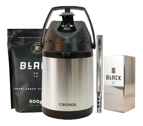 Imagem 1 de 1 de Terere Garrafa Cronos Black Erva Copo Inox Bomba-menta Black