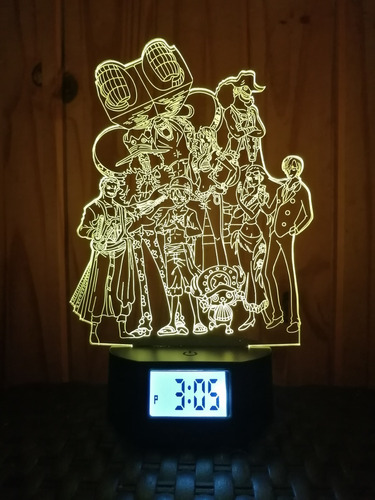 One Piece Lámpara Led Reloj Alarma 3d 7 Colores Muguiwaras