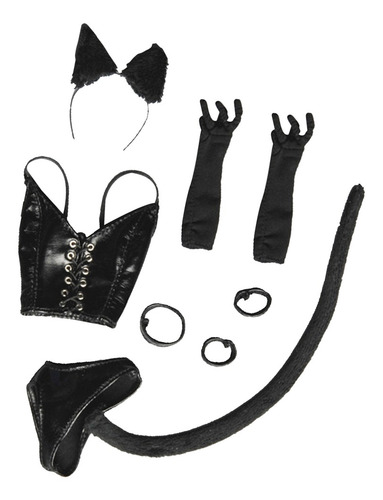 Imagen 2 de 6 de 1/6 Traje De Lencería De Cuero Sintético Negro De Gato