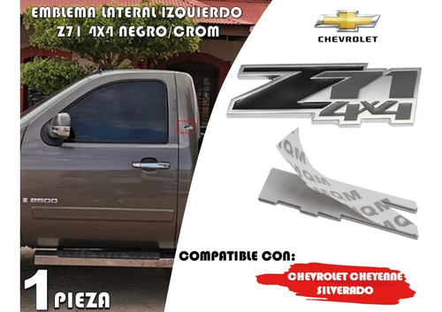 Emblema Izquierdo Cheyenne Silverado Z71 4x4 Negro/crom