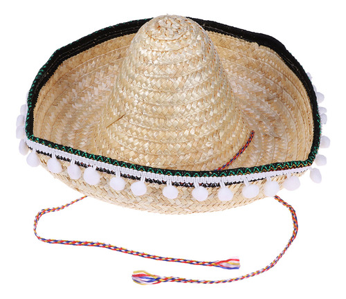 Sombrero De Paja Mexicano De Hawái Con Bolas De Felpa Para H