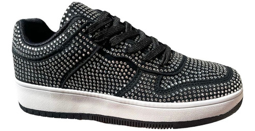 Tenis Negro Con Brillos Con Plataforma Sneakers