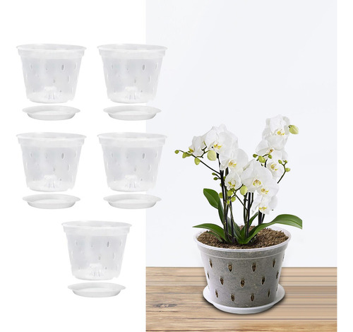 Qmx Macetas Para Orquídeas Con Con Platillo De 5 Pulgadas
