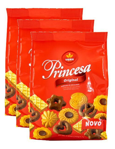 Kit 3 Biscoitos Sortidos Princesa Vieira 200g