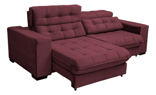 Sofá Retrátil e Reclinável 2,70m Molas Ensacadas Pillow Top Suede New Califórnia Vinho