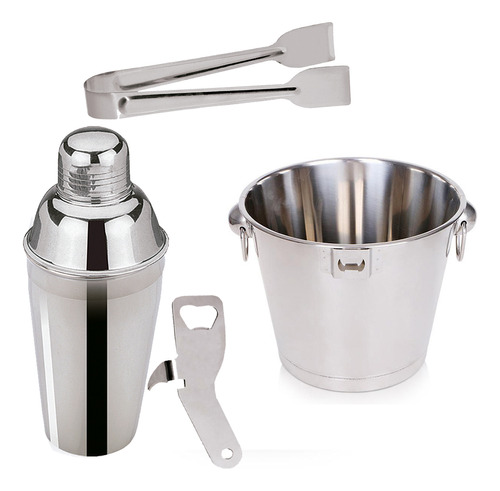 Kit Balde Inox Bar Cerveja 6l Abridor Pegador Coqueteleira