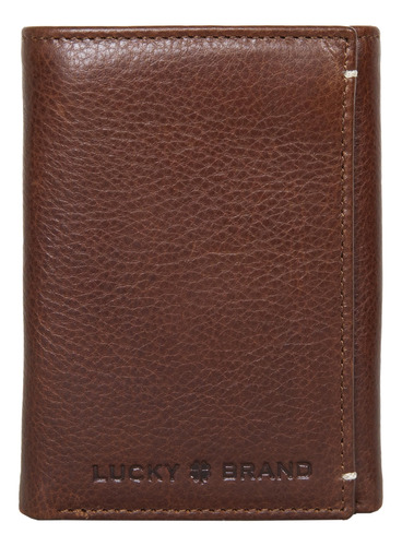 Lucky Brand Billetera Triple De Cuero Liso Para Hombre Con F