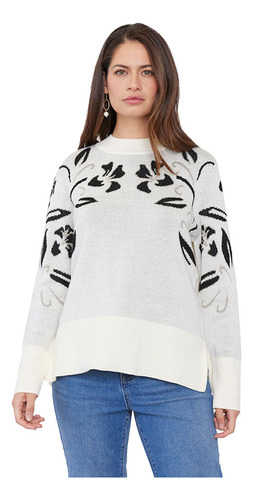 Sweater Mujer Jacquard Lurex Beige Corona