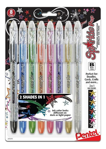 8 Boligrafos Gel Metalico Pentel Sparkle Pop 1.0mm Tinta Variado Exterior Transparente