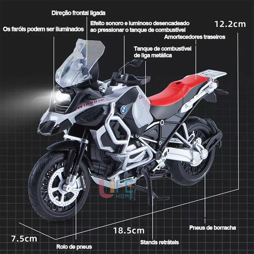 Bmw R1250gs Adv Miniatura Metálica 1/12 Con Som Y Luz Base