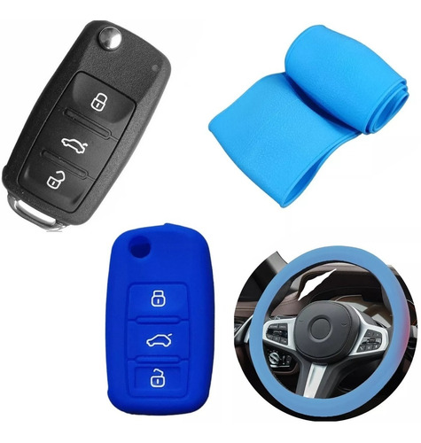 Cubre Volante + Funda Llave Silicona - Vw Golf Gli - Azul