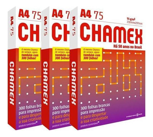 Papel Sulfite A4 Chamex 75g 210mmx297mm 500 Folhas Kit 3