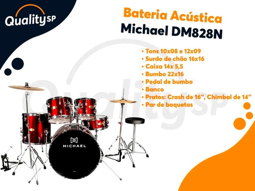 Bateria Acústica Michael Audition Dm828 Natural Bumbo 22