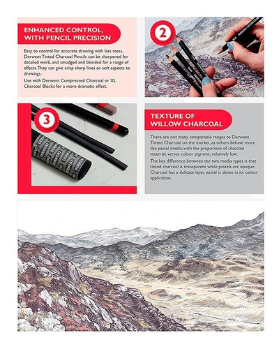 Set 6 Carboncillos De Colores Derwent Tinted Charcoal