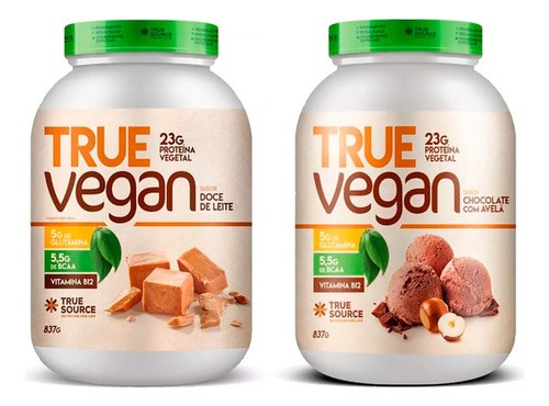 2x True Whey Proteina Vegana - 837g - True Source Sabor Doce Leite/choc Avela
