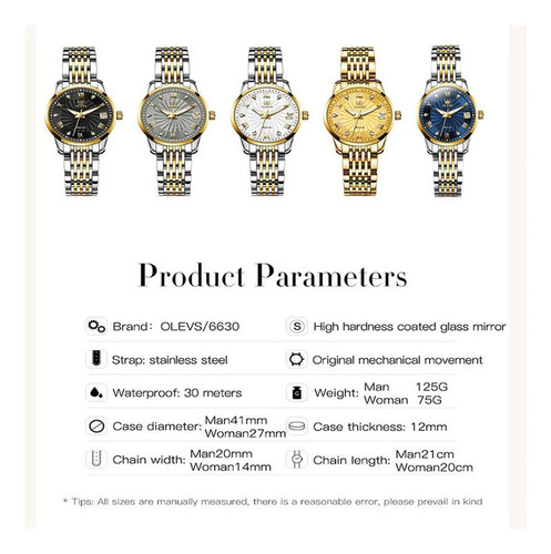 Reloj Mecánico Luminoso Para Parejas Olevs De 2 Piezas