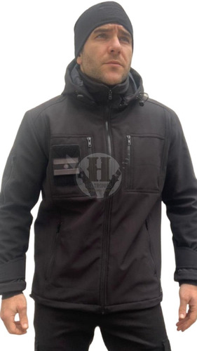 Campera Tacticap Patch Carrier Tricapa Softshell Negra Imper