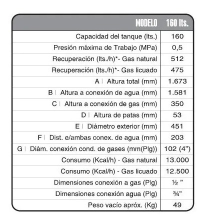 Imagen 2 de 4 de Termotanque Rheem Alta Potencia 160 Litros Gas Natural Recup