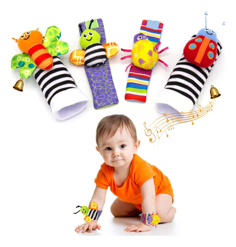 Set Calcetines Y Pulseras Estimulante Sonajero Bebe,4 Pcs