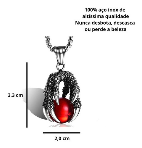 Imagem 5 de 5 de Colar Masculino Com Pingente Garra De Dragão E Esfera
