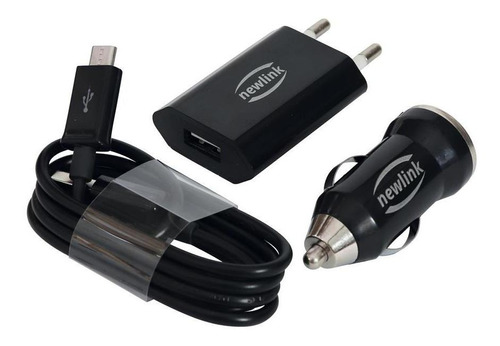 Kit Carregador Veicular Tomada Micro Usb Newlink Kt100 Preto