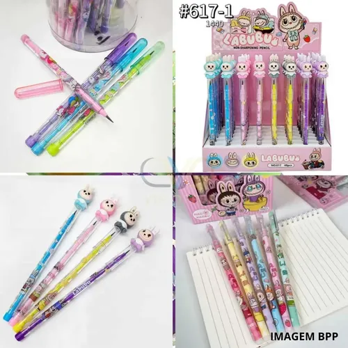 Kit Labubu Escolar Caderno Caneta Adesivos Lápis Borracha