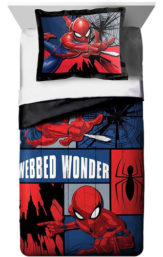 Marvel Spiderman Webbed Wonder Twin Edredón Y Funda De Almoh