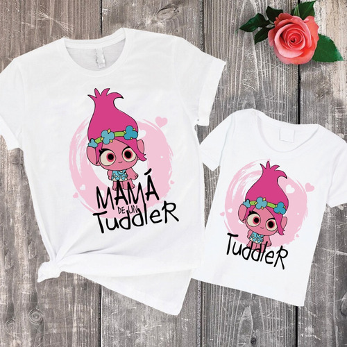 Combo Remera Madre E Hija Combinadas Mini Trolls Mujer Nena