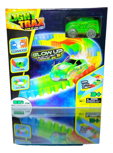 Pista Light Trax Brilla En La Oscuridad Y Carrito Con Luces