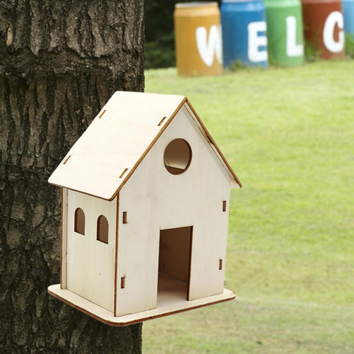 4 Nido De Pájaros De Madera Para Bricolaje, 15cmx12cmx10cm