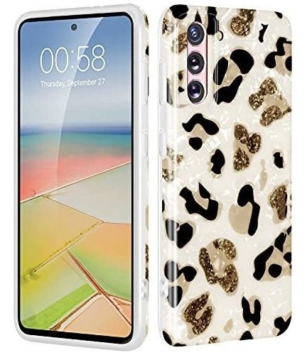 Funda Para Samsung Galaxy S21 Glitter Diseño Leopardo Blanc