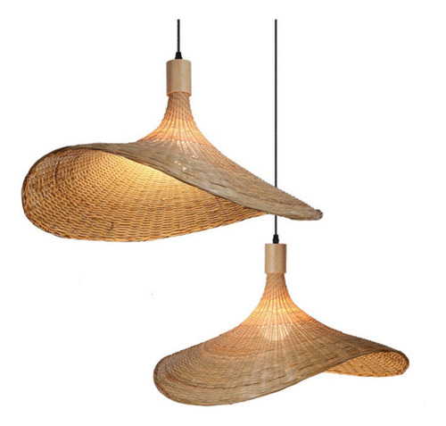 Lámpara De Techo Colgante Bambo Rattan Natural Moderna 30cm