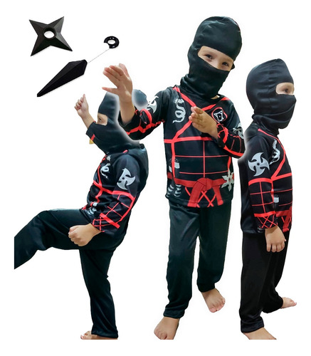 Fantasia Infantil Ninja Mortal + Capuz Kunai E Shuriken