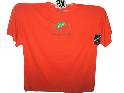 Camiseta Naranja Con Pez Bordado Talla 3xl Mill- Tex 