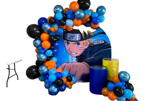 Decoracion Globos Azul Negro Naranja Naruto Ninja