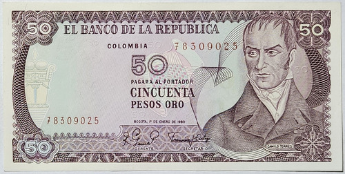 Billete 50 Pesos 01/ene/1980 Colombia Unc