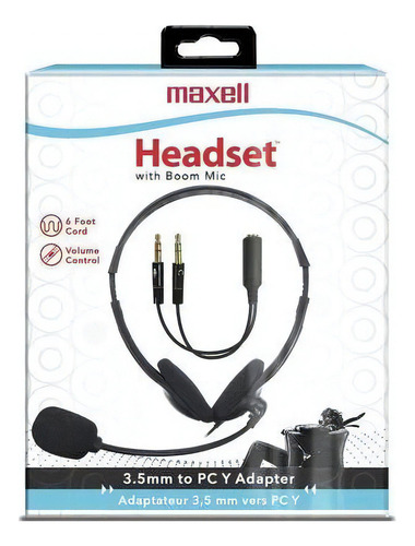 Auriculares Maxell Con Micrófono Boom Ajustable Y Adaptador Color Negro