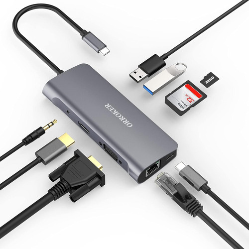 Estación De Acoplamiento Portátil 9 En 1 Hdmi 4k Hub Usb-c