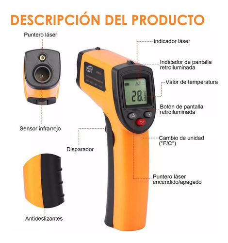 Termómetro Ambiental Infrarrojo Digital Industrial -50-400° KUAIQU Non Contact Laser Temp Gun