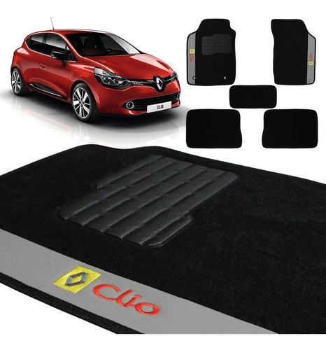 Imagem 1 de 4 de Jogo De Tapete Carpete Clio 2013 A 2016 Preto Bordado 5 Pçs